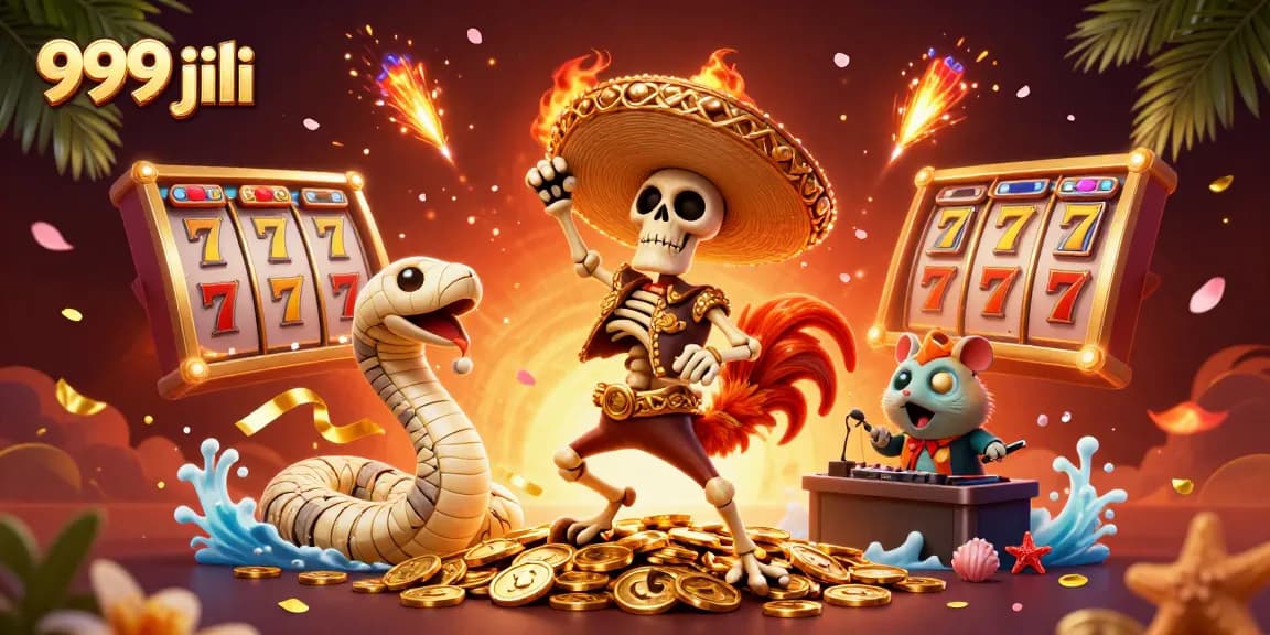 Experience vibrant 999 jili gaming action with a mariachi rooster and thrilling slots.