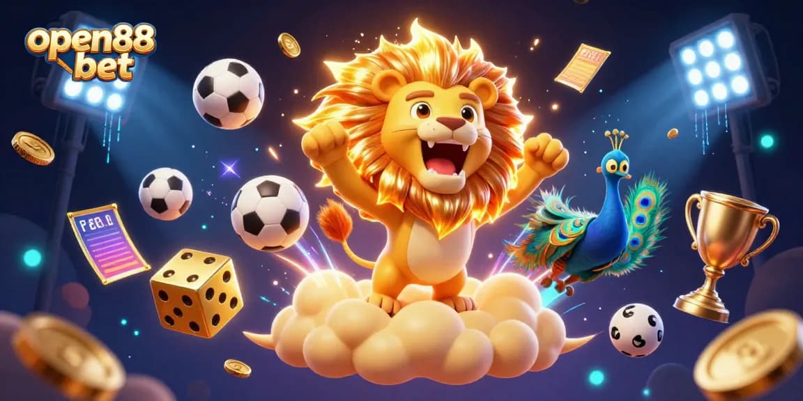 Experience the thrill of open88 bet with this action-packed gaming illustration featuring vibrant casino elements.