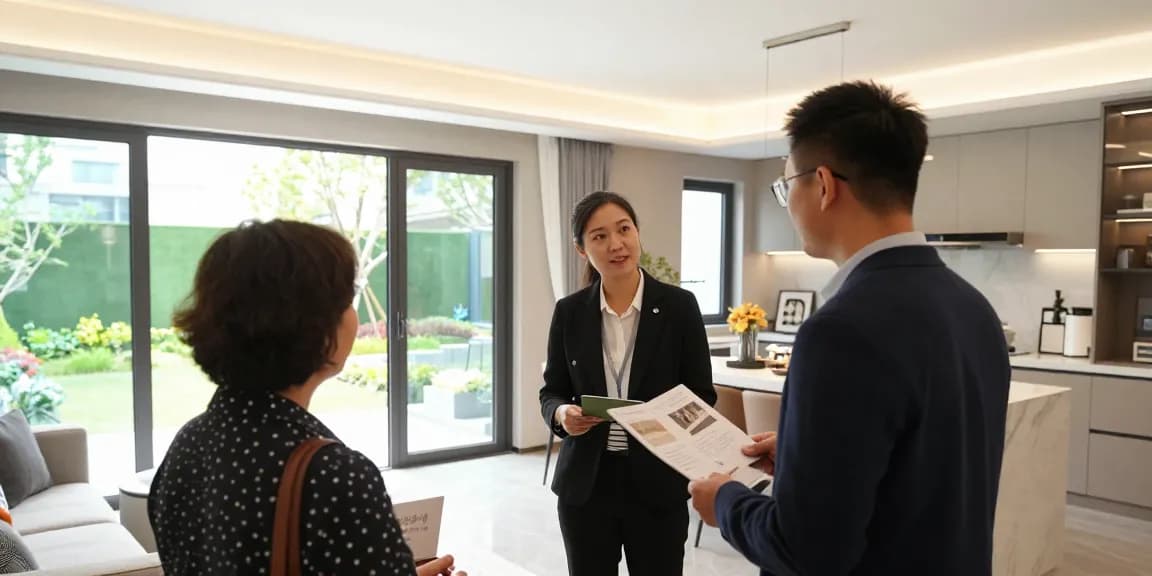 Menampilkan agen real estat dari https://miami4d.com/ yang sedang memandu tur properti modern.