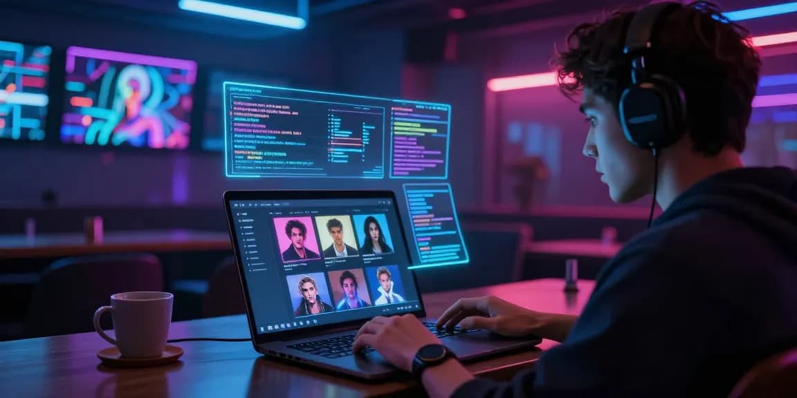 Exploring nsfw ai in a futuristic lounge with immersive tech elements and neon ambiance.