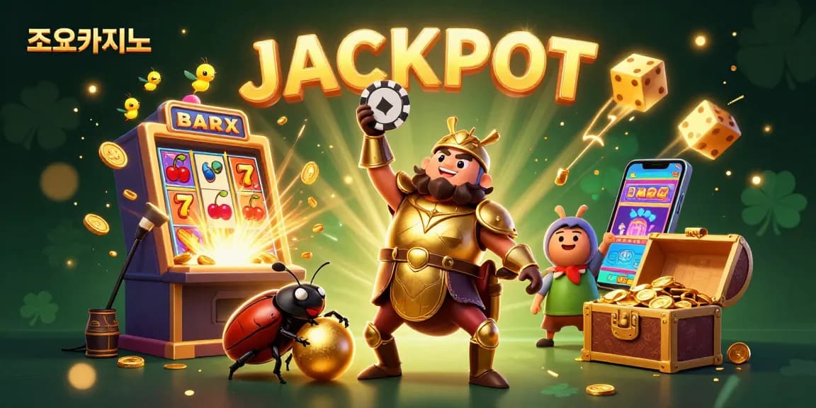 Experience jackpot excitement at 조이카지노 with vibrant 3D casino elements and engaging characters.