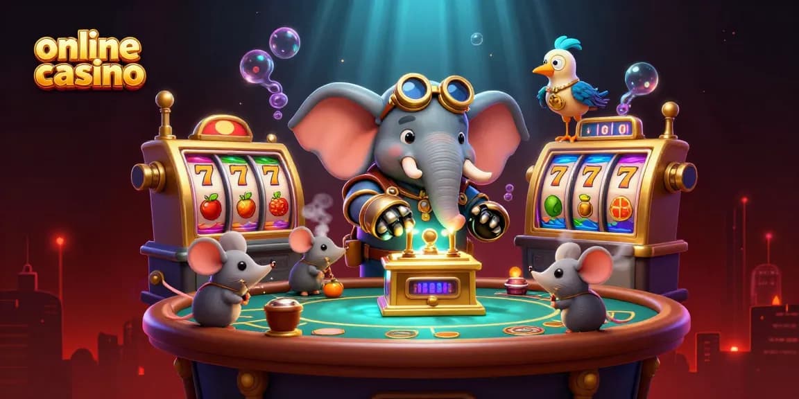 Engage in thrilling action at this vibrant online casino scene with detailed steampunk characters.