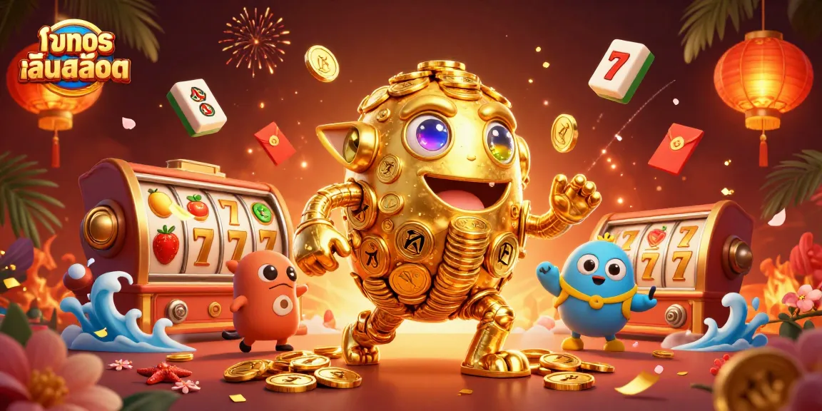 Spin the reels of ทดลองเล่นสล็อต with vibrant symbols and gold coins in a dynamic casino scene.