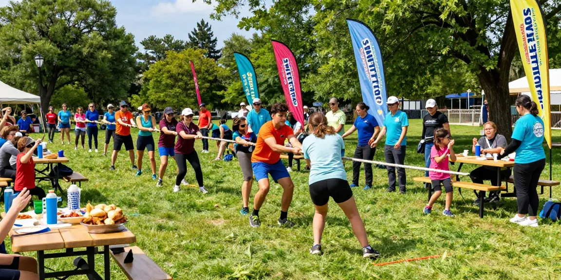 Community sports festival featuring athletes and families promoting SANTETTOTO.