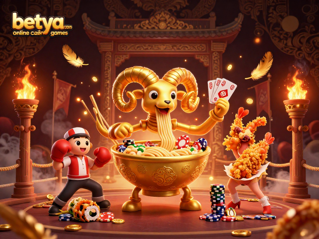 Engage with betya.com online casino games featuring unique 3D characters in a vibrant, action-filled casino scene.
