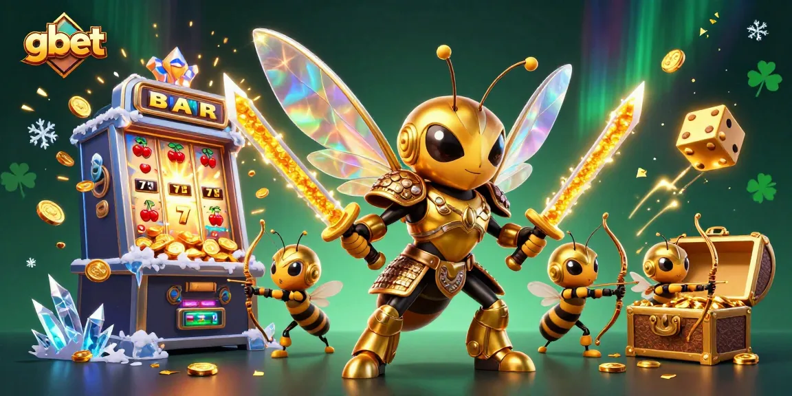 gbet showcases a vibrant casino world with a golden hornet and exciting game elements amidst a jackpot explosion.