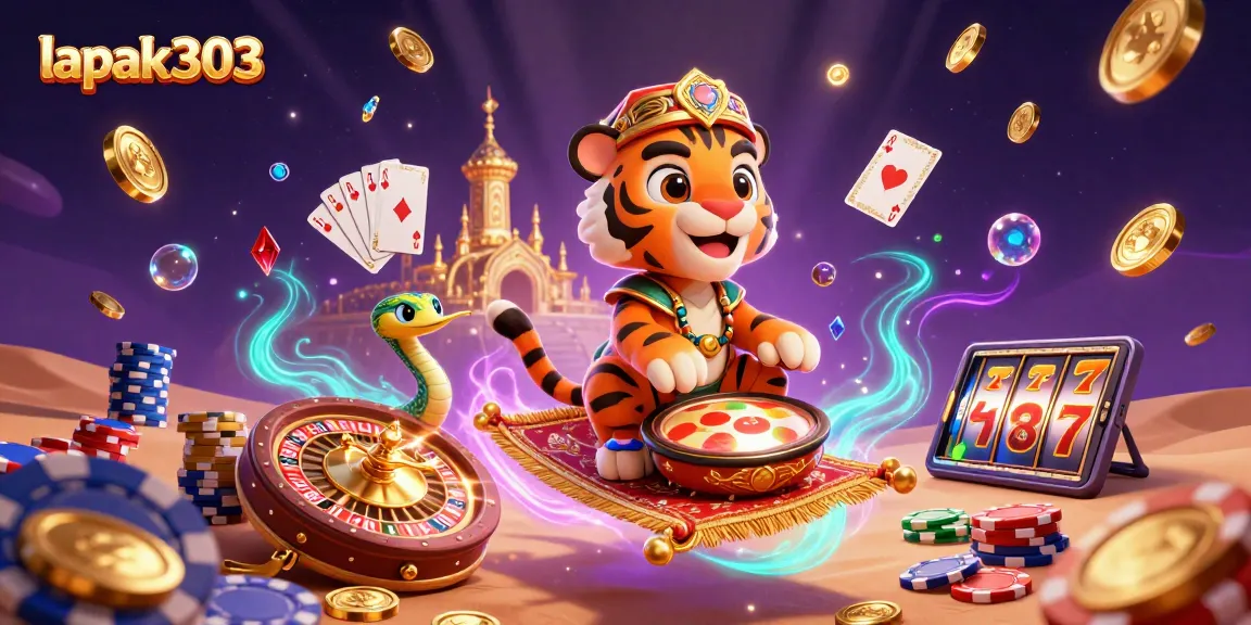 Spin and win at lapak303 with a vibrant 3D casino scene showcasing jackpot elements.