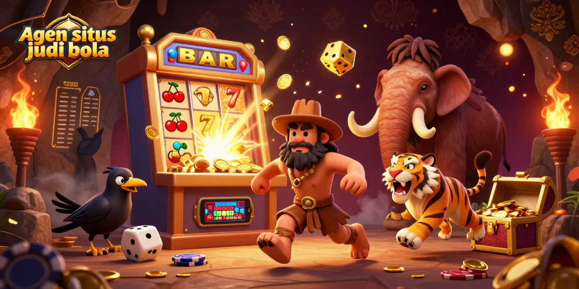 Win big at agen situs judi bola with a dynamic prehistoric casino scene featuring unique characters and elements.