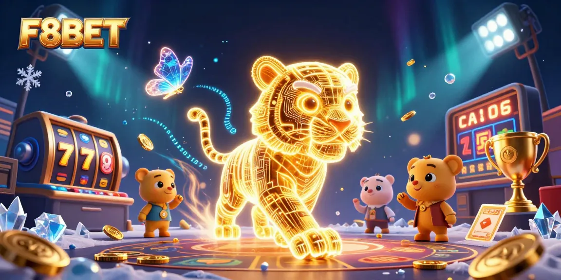 Experience the thrill of gambling at F8BET with an exciting 3D casino scene featuring a golden tiger.