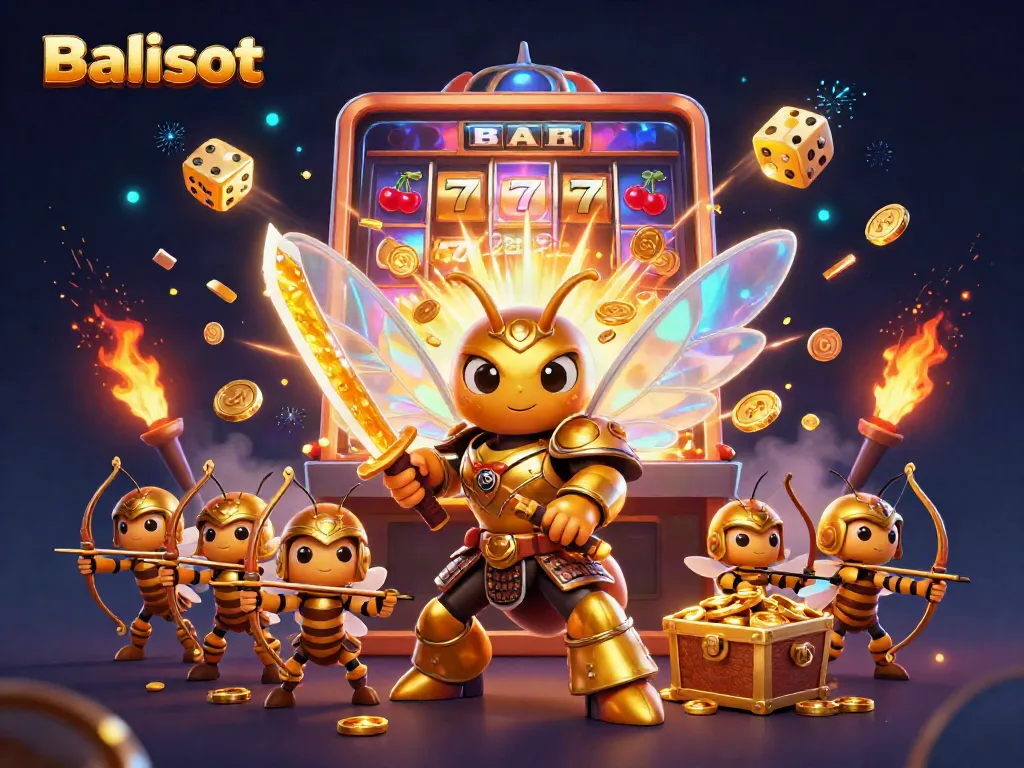 Experience thrilling jackpots with Balislot in this vibrant illustration featuring a golden hornet samurai.