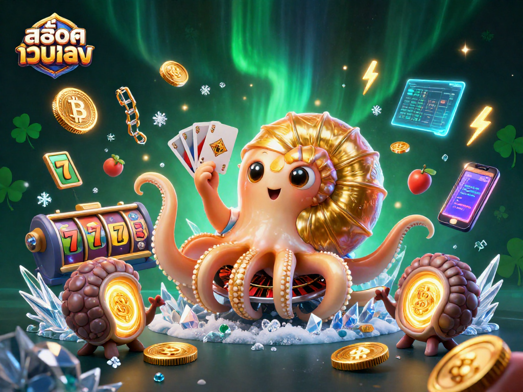 Experience thrilling slots at สล็อตเว็บตรง, featuring a 3D nautilus roulette and vibrant game symbols.