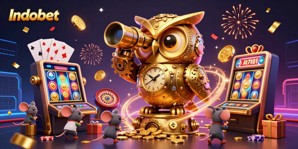 Indobet menghadirkan pengalaman kasino bersinar dengan komposisi detail luar biasa, termasuk burung hantu emas dan permainan slot.