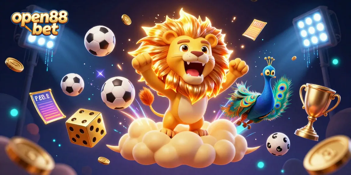 Experience the thrill of open88 bet with this action-packed gaming illustration featuring vibrant casino elements.