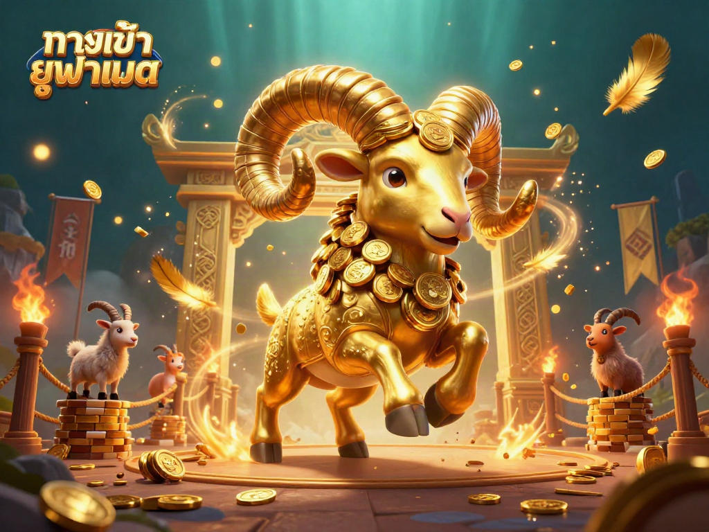 Bet on ทางเข้า ยูฟ่าเบท with a dynamic illustration featuring a charging golden ram amidst a vibrant casino scene.