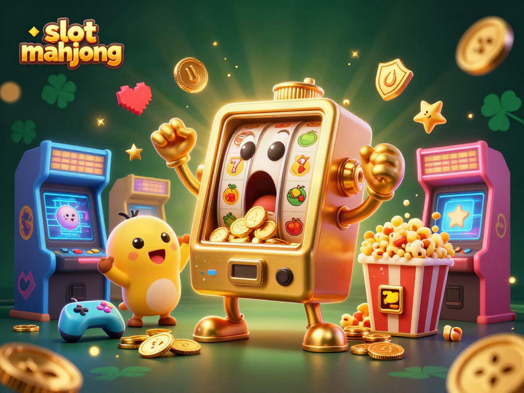Experience the thrill of slot mahjong as the golden slot machine hits a jackpot, with cheering baby machines.