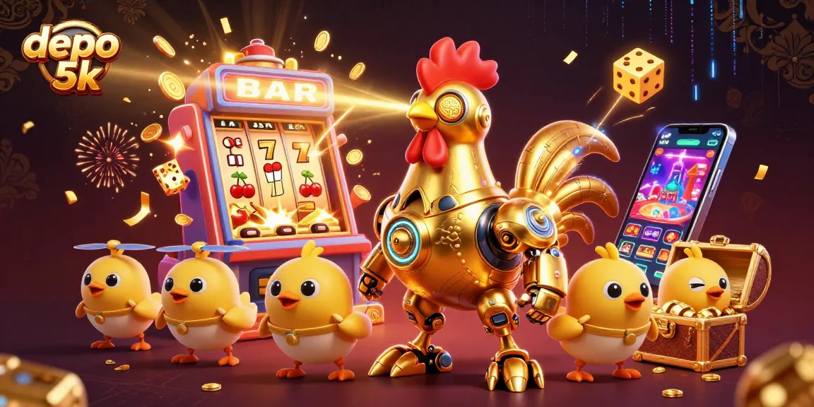 Bermain di depo 5k dengan mesin slot mewah dan jackpot coins yang meledak penuh warna.