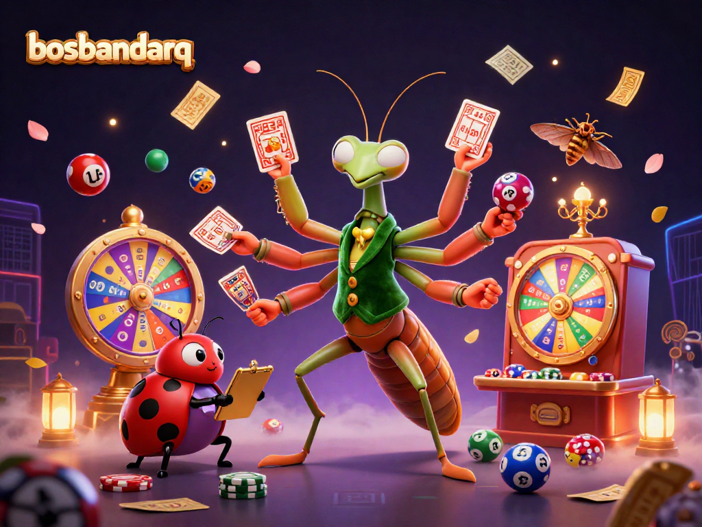 Experience thrilling moments at bosbandarq with a vibrant 3D casino scene filled with engaging elements.