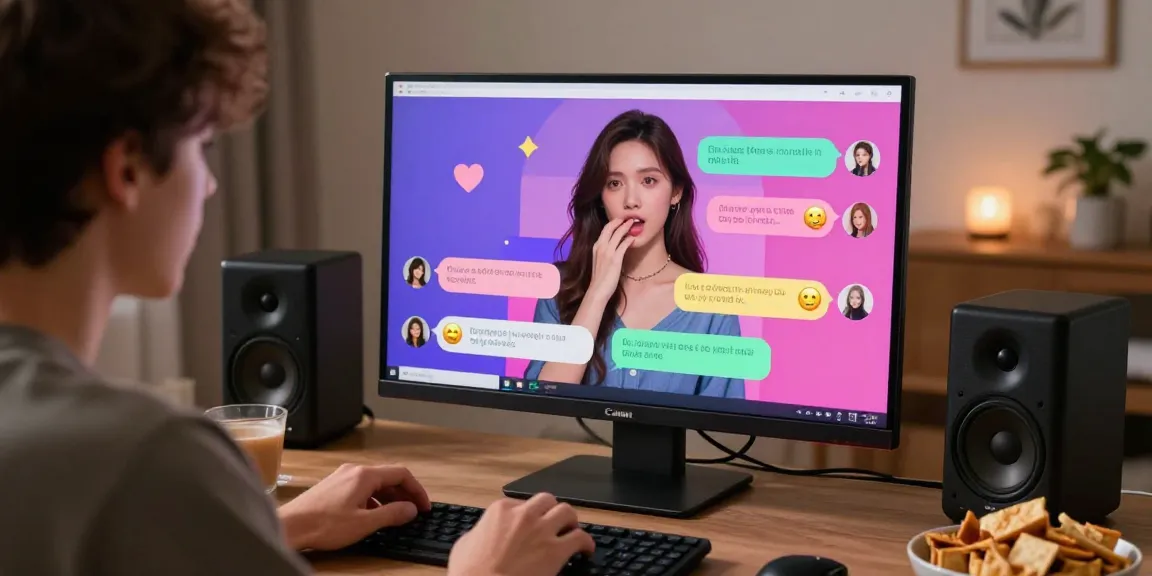 Engaging with an NSFW AI girlfriend on a computer, showcasing playful chat interaction.