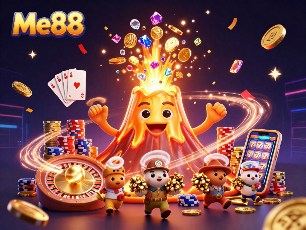 Experience exciting wins at Me88 with vibrant gaming elements and animated treasures!