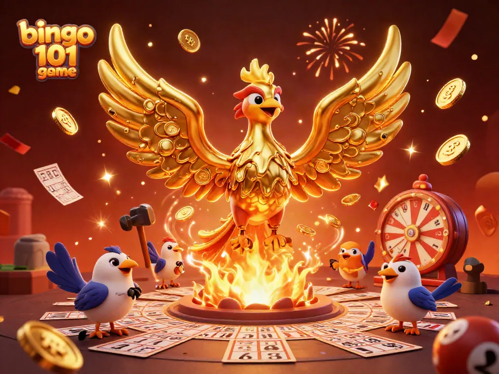 Bingo 101 game illustration featuring a golden phoenix and bingo elements in an exciting casino setting.
