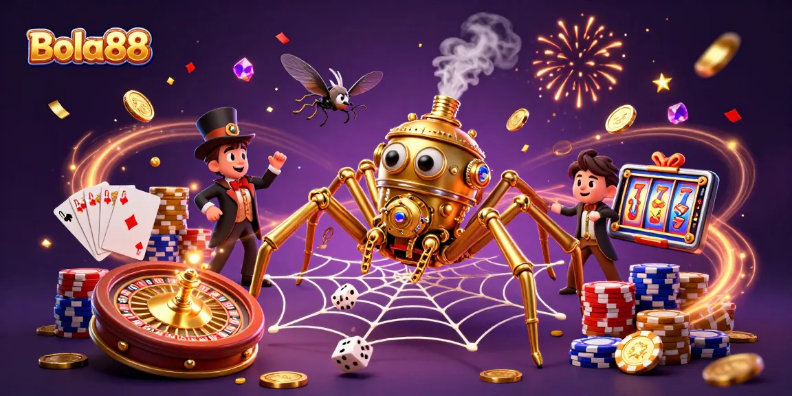 Bola88 menangkap dadu beruntung dalam jaring emas di ilustrasi kasino 3D.