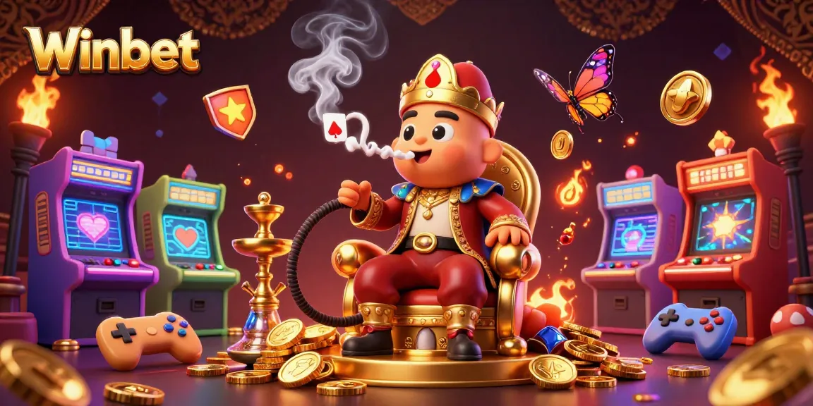 Experience thrilling moments at Winbet with a whimsical casino-themed illustration featuring vibrant gaming elements.