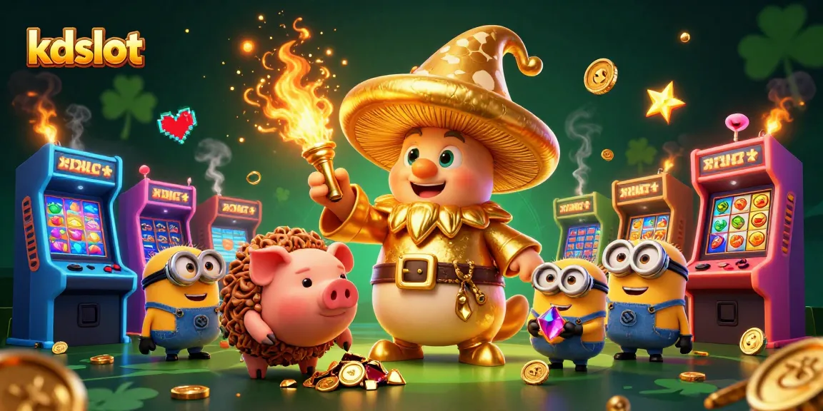 Play kdslot with vibrant characters and casino elements in an enchanting digital illustration.