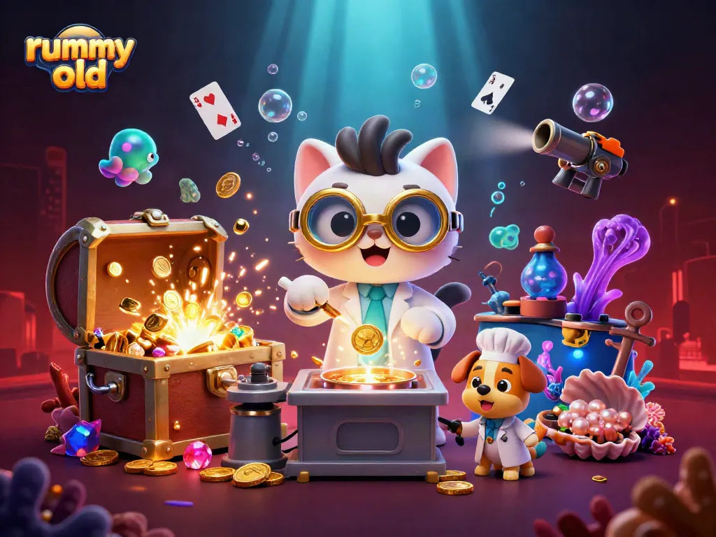 Rummy old showcases dynamic gameplay elements with a casino-themed illustration highlighting fun and adventure.