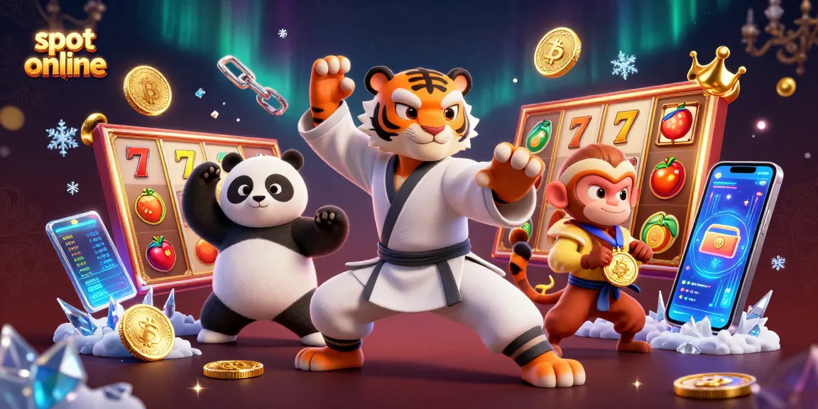 Engage in slot online excitement with a kung fu tiger mastering slots among vibrant, animated characters.