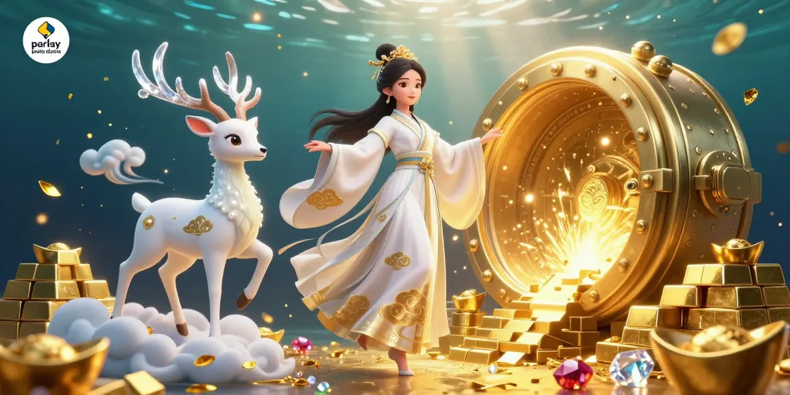 Bet on parlay piala dunia with captivating visuals of a cosmic celebration and treasure vault.
