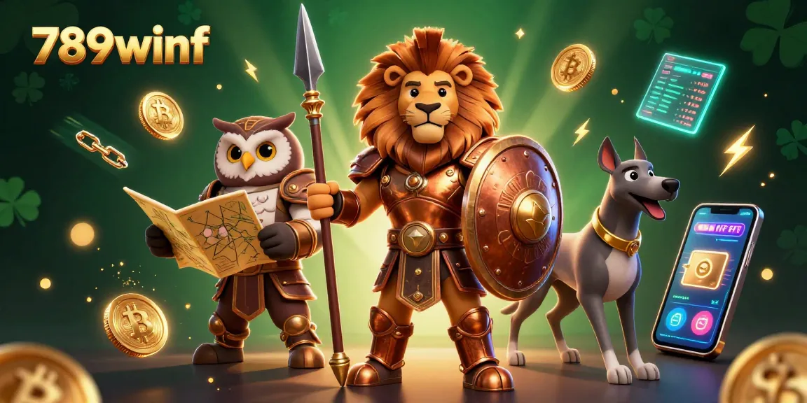 Experience the excitement of 789winf with a dynamic casino scene featuring heroic characters and vibrant crypto elements.