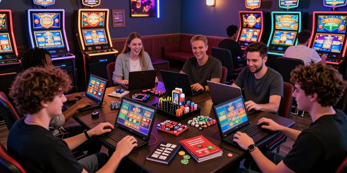 Pengalaman bermain slot yang penuh semangat dengan pemain terlibat di lounge game yang nyaman.
