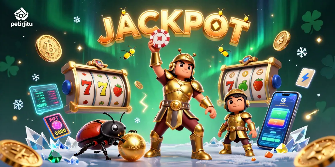 Petirjitu menghadirkan aksi judi dengan karakter lucu dan simbol slot terbang di latar belakang.