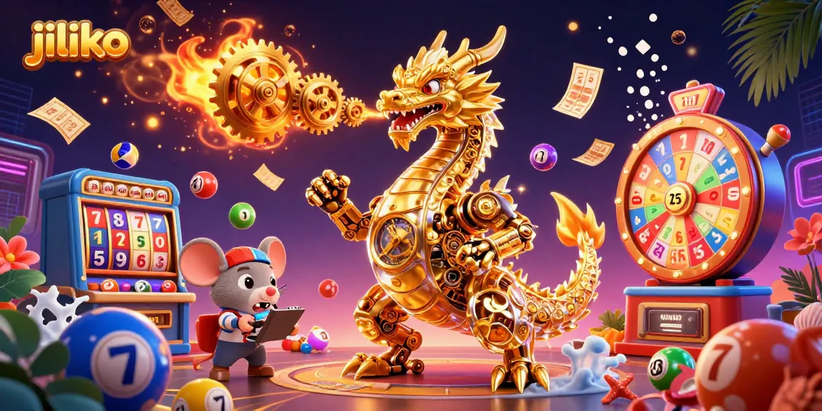 Experience thrilling adventures with jiliko, showcasing dynamic lottery elements and a majestic dragon in action.