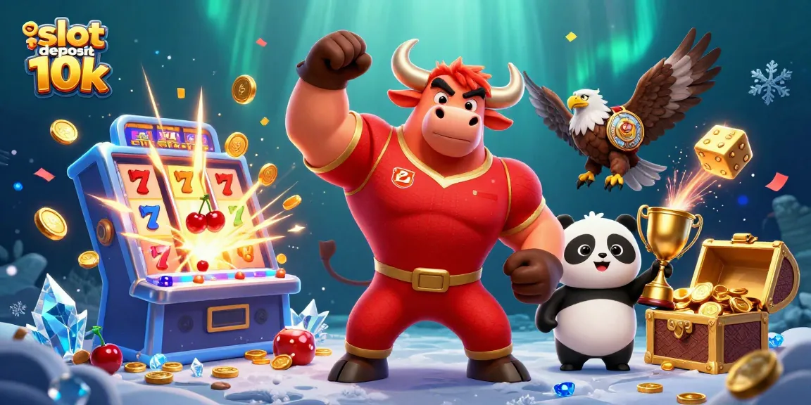 Spin the reels with slot deposit 10k and win exciting rewards in this vibrant 3D casino scene.