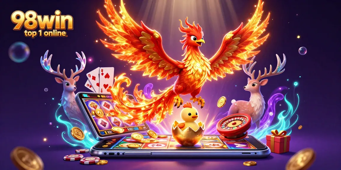 Engage with thrilling gaming dynamics at 98win top 1 online with a vibrant 3D casino scene.