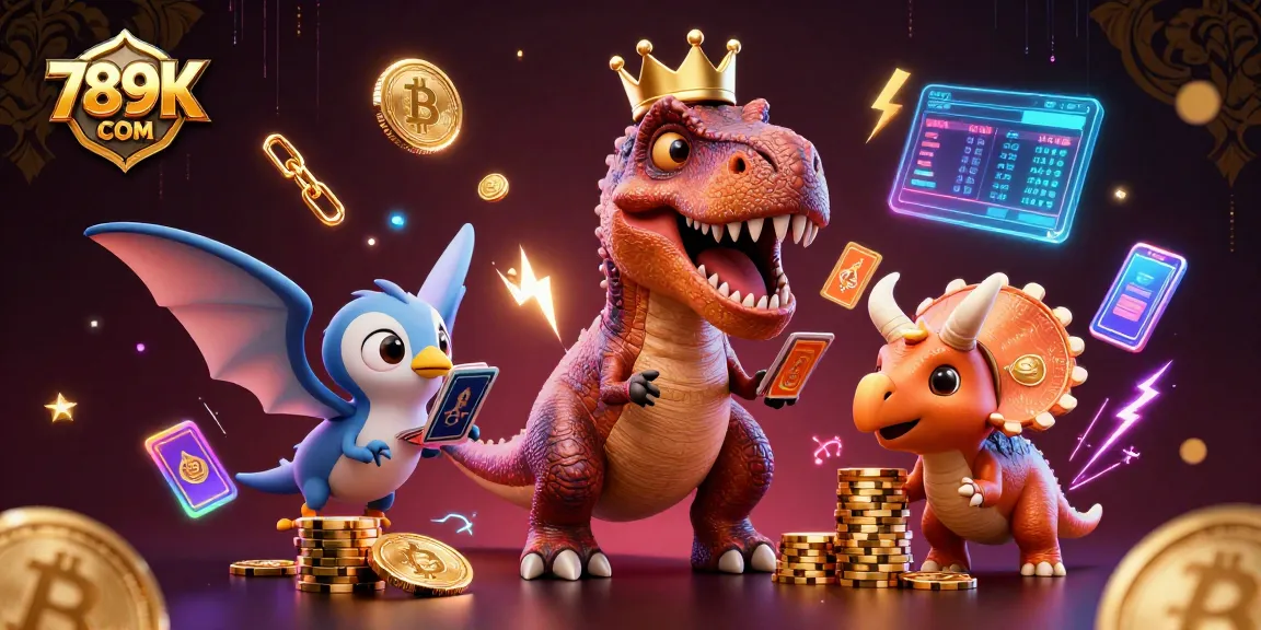 Engage with the exciting world of gaming at 789K COM featuring a friendly dino-themed casino illustration.
