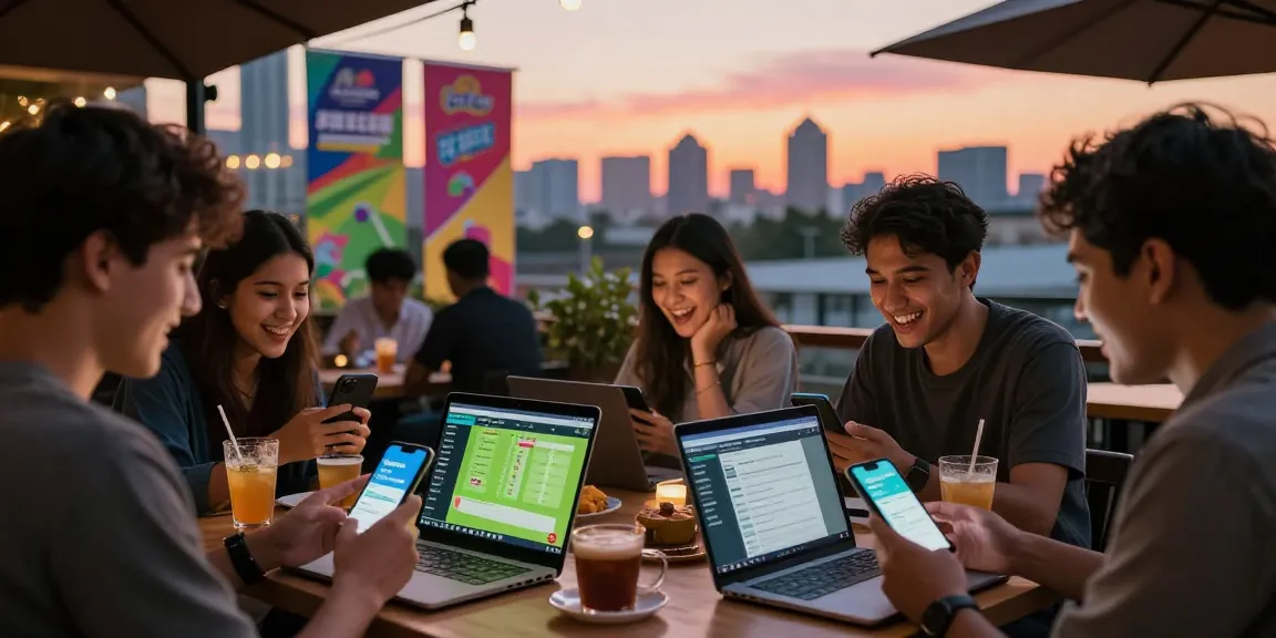 Group enjoying cricket betting through the FairPlay app at sunset, capturing excitement and social engagement.
