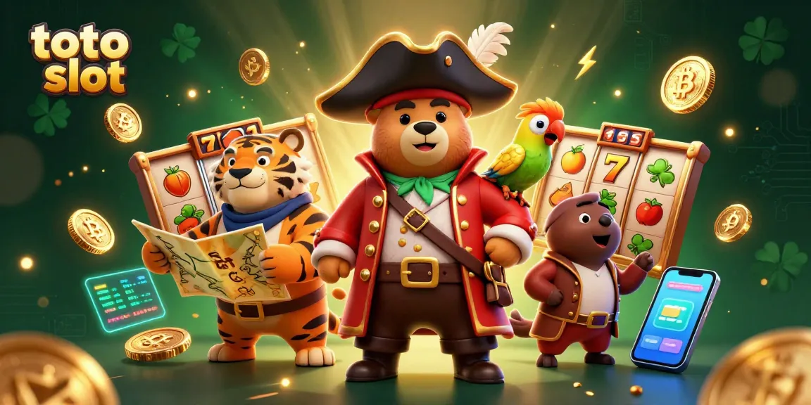 Win big with toto slot surrounded by charming characters and vibrant gaming elements in a thrilling scene.