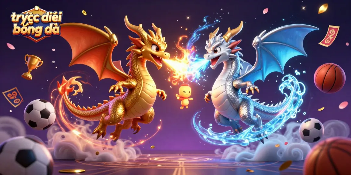 Bet on trực tiếp bóng đá with dynamic sports betting elements and 3D dragon illustration.