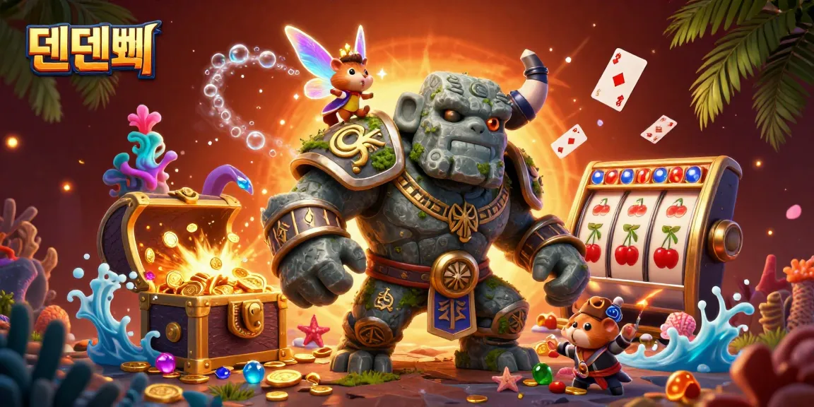 Experience thrilling gambling action with 텐텐벳, as characters celebrate with explosive gold coins and vibrant casino symbols.