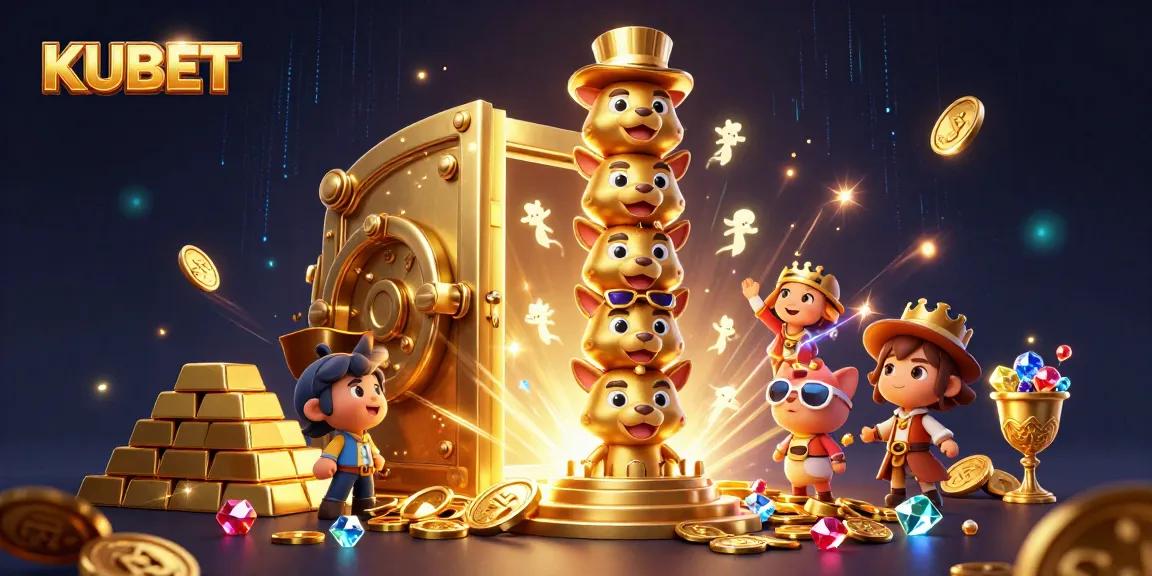 KUBET offers thrilling gameplay with a golden totem and treasures in a vibrant casino scene.