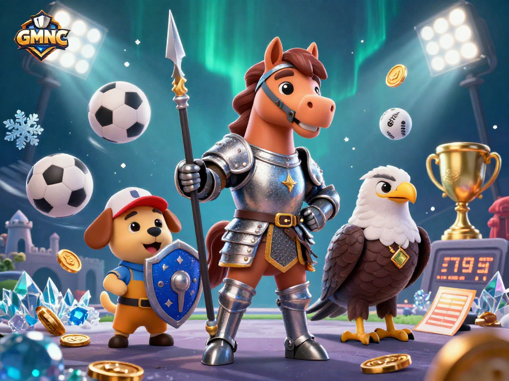Bet on GMNC sports betting with cartoon knight, puppy squire, and falcon in action.