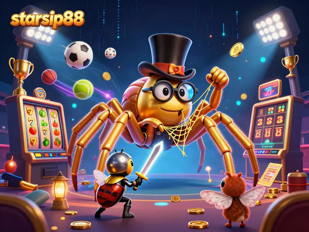 Engage in thrilling gameplay at starsip88 with a vibrant casino scene featuring unique characters.