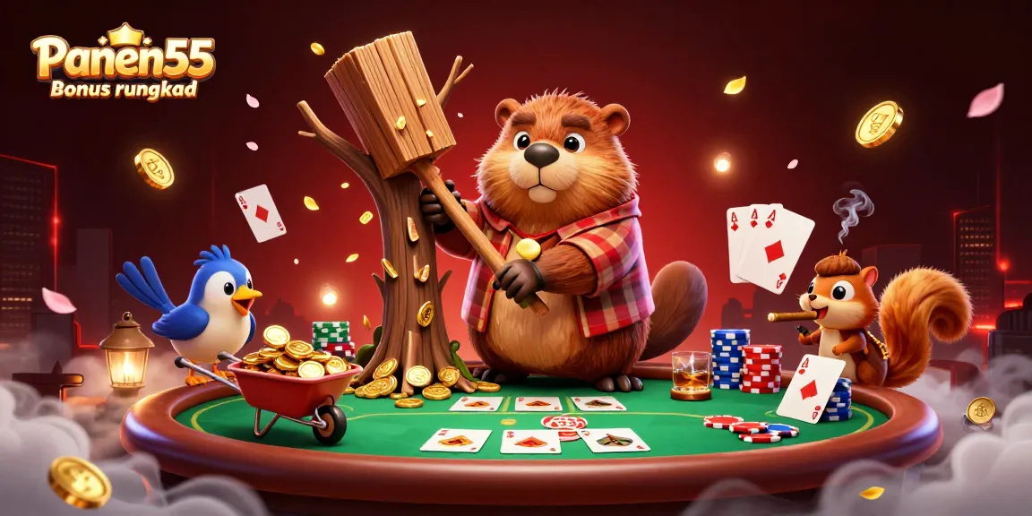 Experience the excitement of Panen55 Bonus rungkad with this vibrant 3D casino-themed illustration.