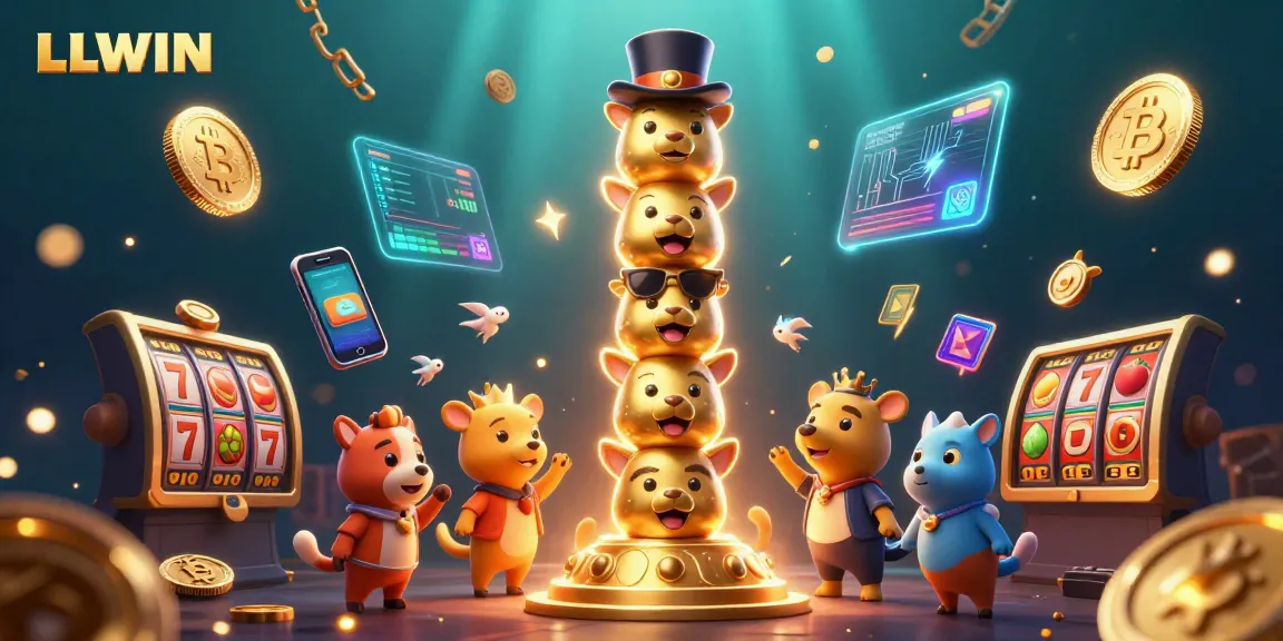 Experience LLWIN's vibrant casino adventure with a 3D totem and dynamic game elements.