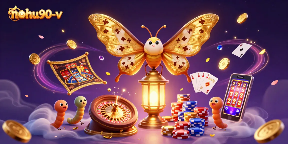 Experience the thrill of nohu90-v with an imaginative 3D casino illustration featuring a captivating atlas moth.