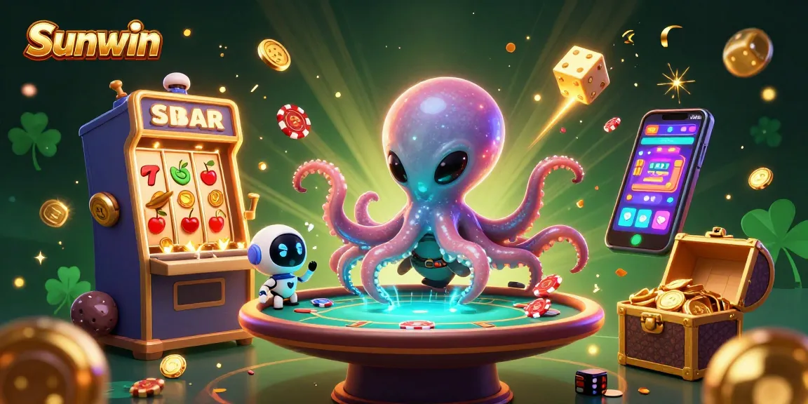 Experience the thrill at Sunwin with alien octopus gaming at a cosmic poker table amidst jackpot explosions.