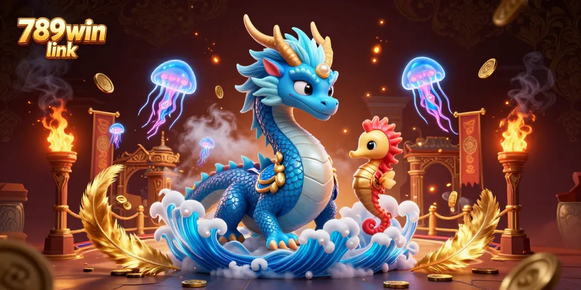 Engage with the dynamic 789win link scene featuring a majestic dragon and seahorse in a casino environment