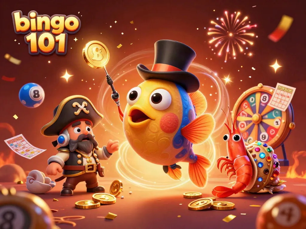 Experience the thrill of bingo 101 with lively characters and sparkling game elements in a dynamic celebration.